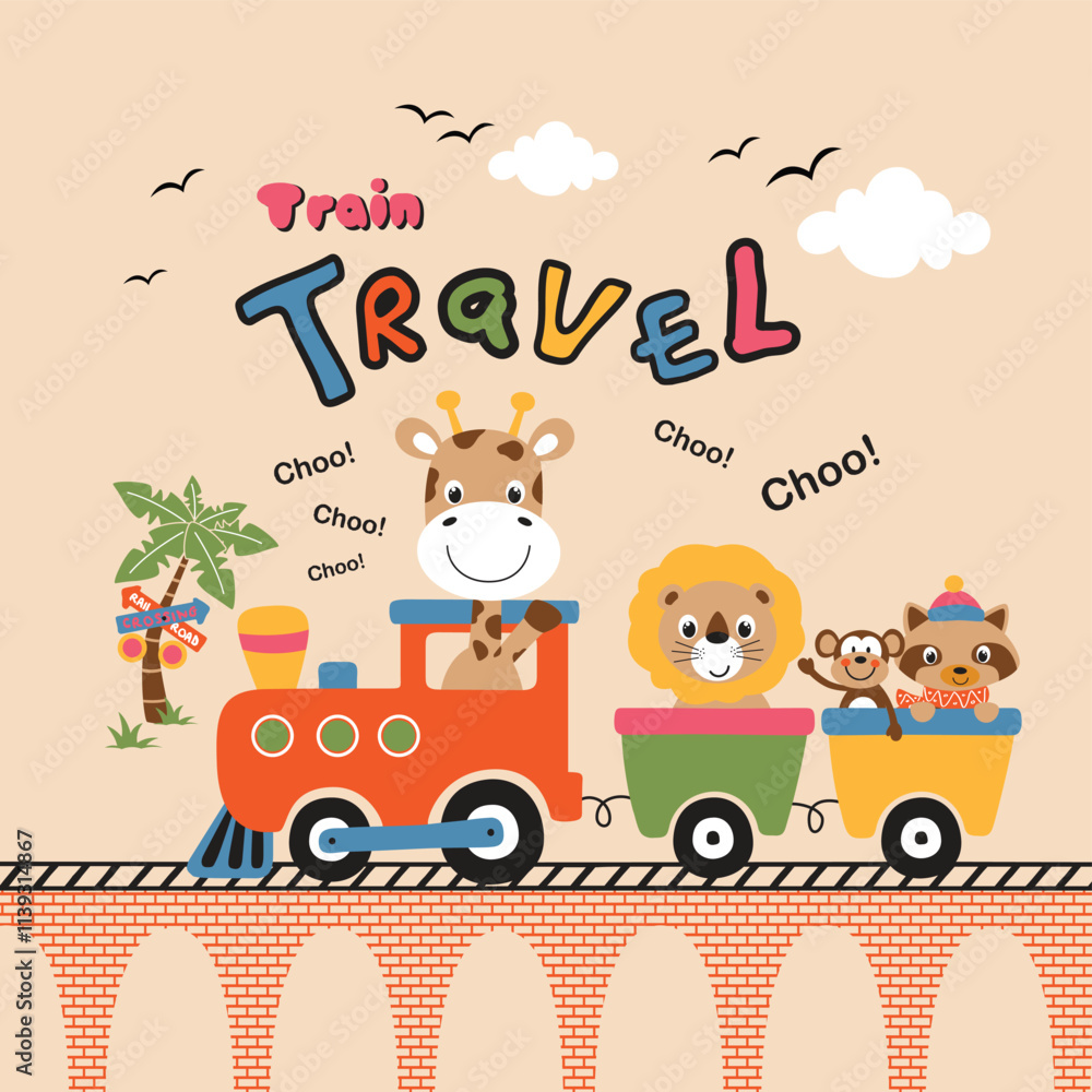 Vector illustration of cute animals traveling by train Vector illustration of cute animals traveling by train