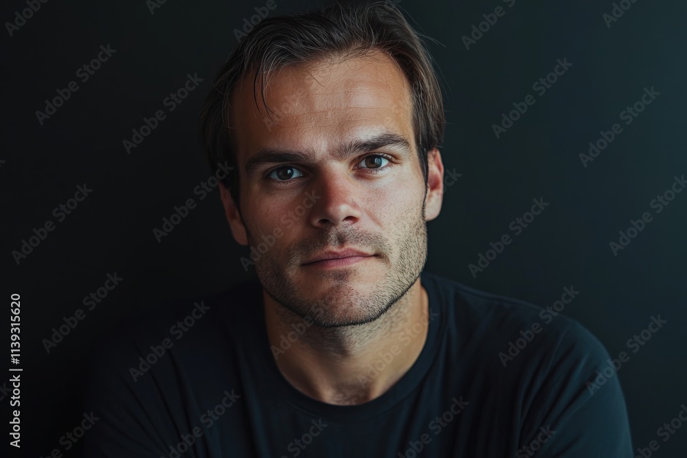Portrait of a Thoughtful Young Man Against a Dark Background Portrait of a Thoughtful Young Man Against a Dark Background