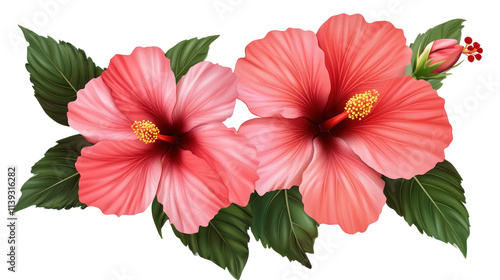 Wallpaper Mural Vibrant Hibiscus Flowers with Green Leaves Torontodigital.ca