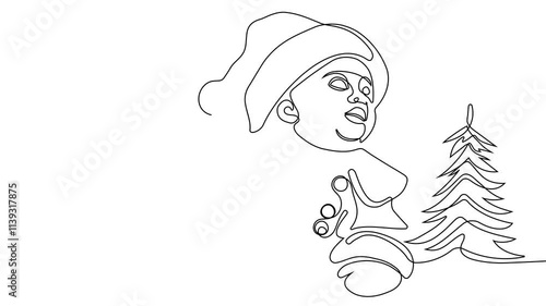 Self-drawing of Santa with gift one line. 2D animation of drawing a chocolate bar over the fireplace. 4k stock video with alpha channel for whiteboard, chalkboard, presentation High quality 4k footage