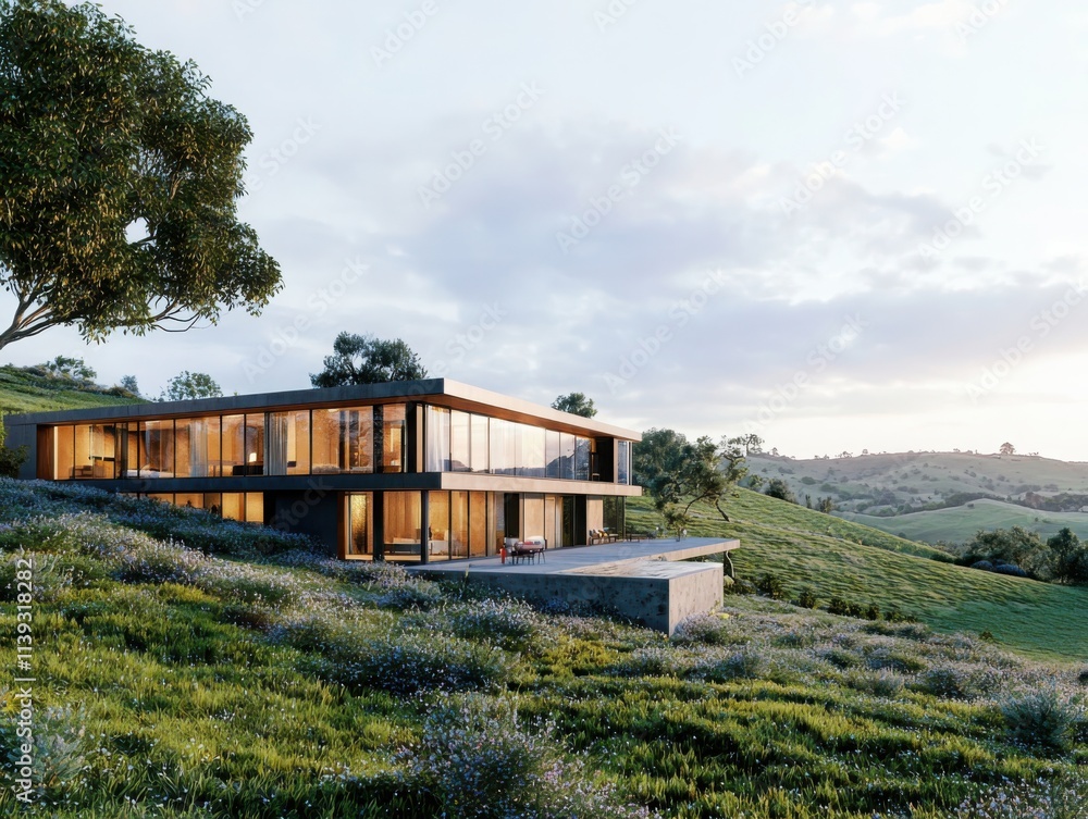 Experience a serene luxury farmhouse retreat rolling hills architecture modern design natural light concept Experience a serene luxury farmhouse retreat rolling hills architecture modern design natural light concept