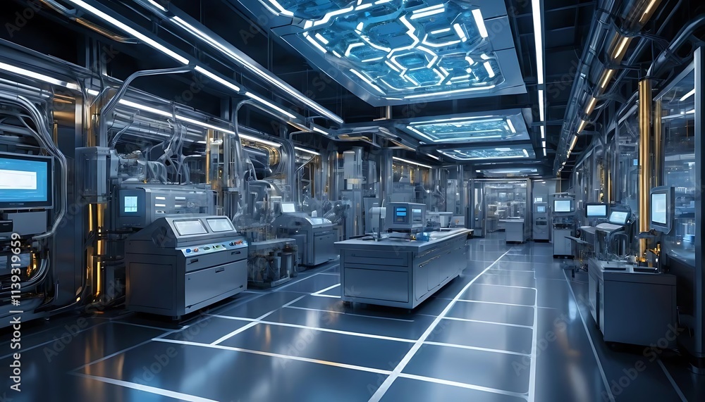 Naklejka premium Futuristic Laboratory Advanced Scientific Research Center Interior View