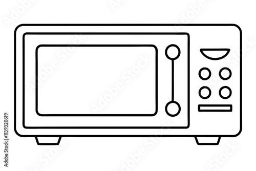 Black and White Line Drawing of a Countertop Microwave Oven with Control Panel and Vents