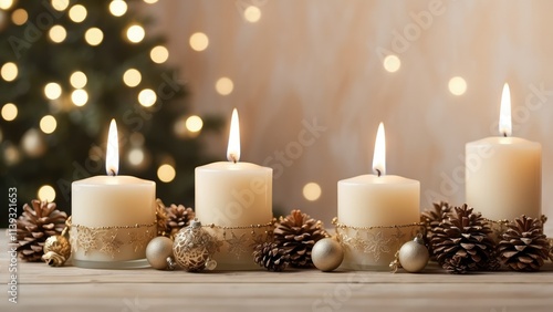 **Christmas Background, Advent Candles, Greeting Card**
