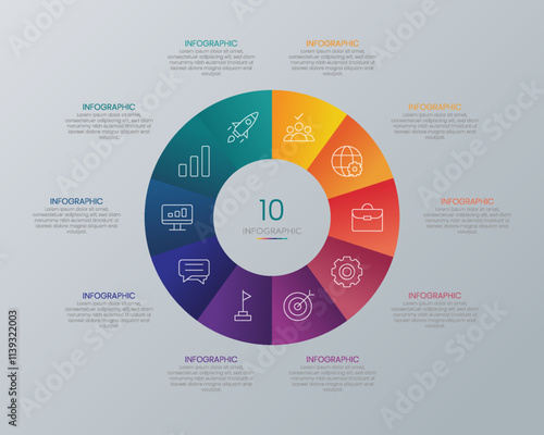 Circle shape infographic chart template with 10 options.
