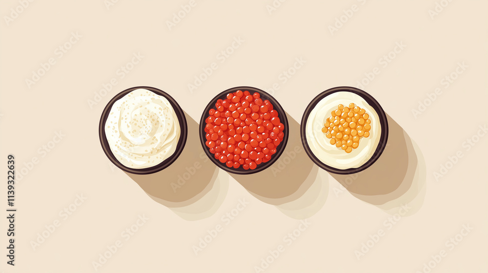 Traditional Caviar and Cream Bowls for Maslenitsa Festive Table Traditional Caviar and Cream Bowls for Maslenitsa Festive Table