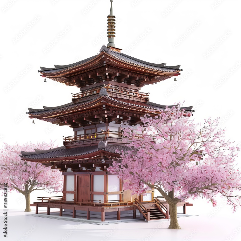 An ancient Japanese temple surrounded by cherry blossoms An ancient Japanese temple surrounded by cherry blossoms