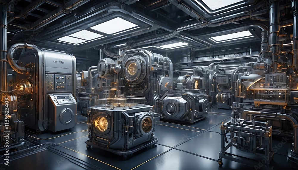 Fototapeta premium Futuristic Industrial Powerhouse Complex Interior Scene