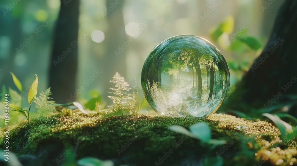 Crystal Ball Reflecting Forest Serenity: A Mystical Nature Scene Crystal Ball Reflecting Forest Serenity: A Mystical Nature Scene