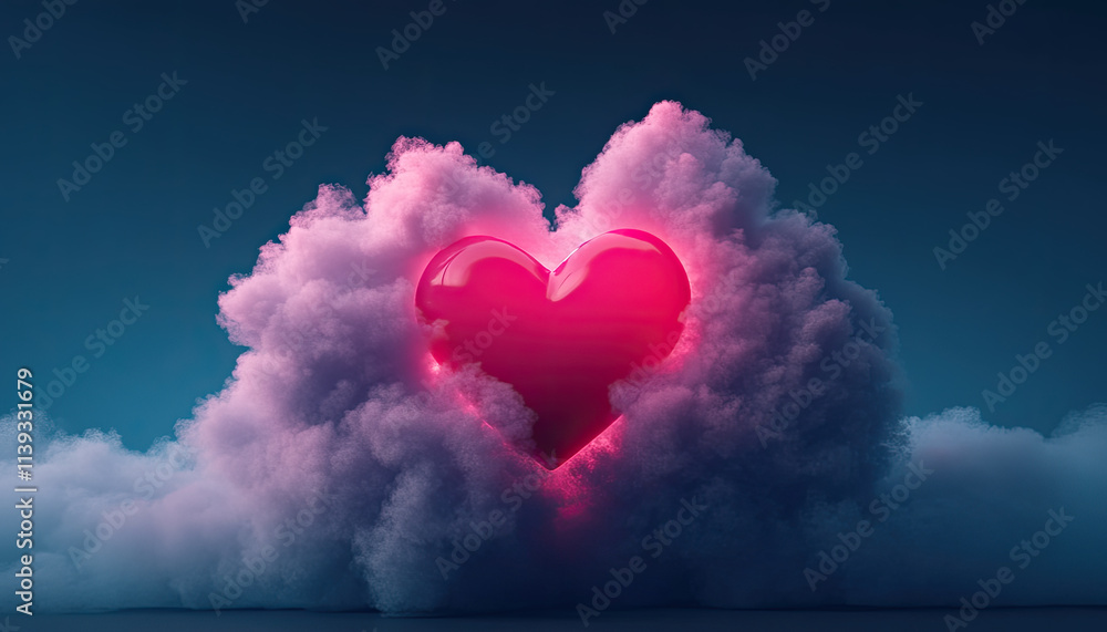 Romantic heart shaped cloud formation serene sky digital art dreamy atmosphere artistic perspective Romantic heart shaped cloud formation serene sky digital art dreamy atmosphere artistic perspective