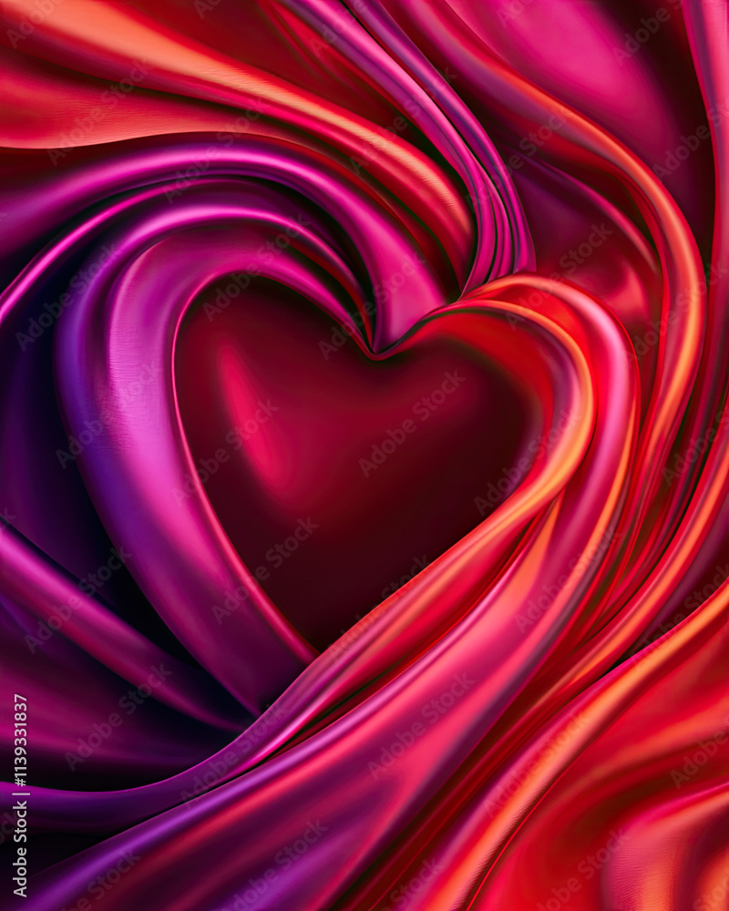 Obraz premium Heart-shaped silk patterns abstract art digital creation vibrant colors close-up view love concept