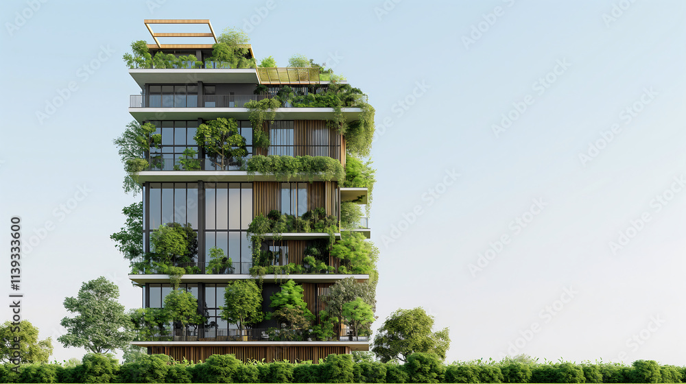 Half-constructed modern structure showcases sustainable architecture, blending seamlessly with surrounding greenery under a clear sky, embodying eco-friendly living principles Half-constructed modern structure showcases sustainable architecture, blending seamlessly with surrounding greenery under a clear sky, embodying eco-friendly living principles