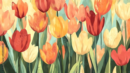 Vibrant tulips digital painting abstract style.. AI Generated #1139334045