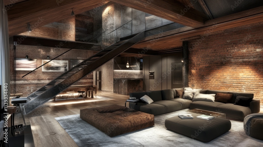 Luxury Loft Apartment with Exposed Brick Walls and Modern Furnishings Luxury Loft Apartment with Exposed Brick Walls and Modern Furnishings