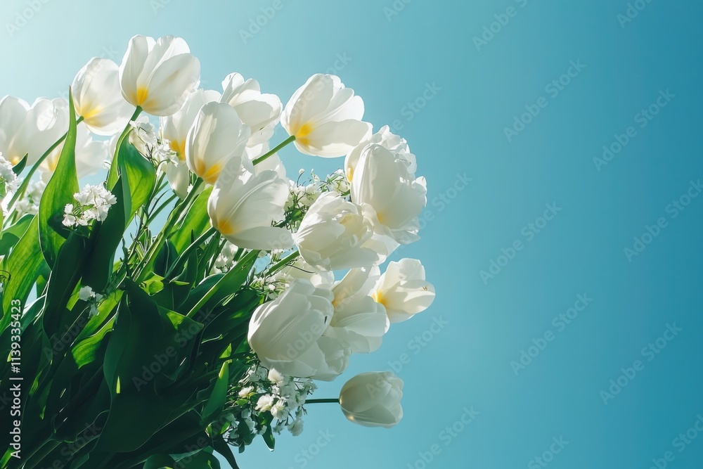 Fototapeta premium Captivating display of white tulips floral arrangement home decor serene environment floral composition emphasizing simplicity and elegance