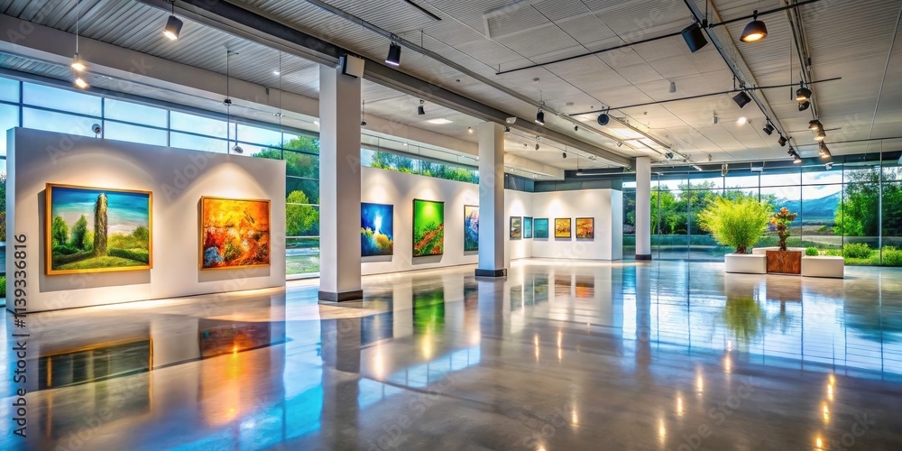 Modern Art Gallery Interior with Spacious Design, High Ceilings, and Natural Light Modern Art Gallery Interior with Spacious Design, High Ceilings, and Natural Light