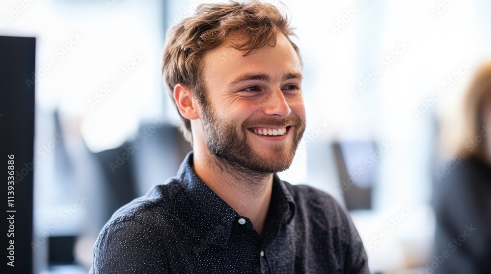 A man engineer smiles as he trains new employees on the benefits of digital twins in manufacturing, making complex systems easier to understand A man engineer smiles as he trains new employees on the benefits of digital twins in manufacturing, making complex systems easier to understand