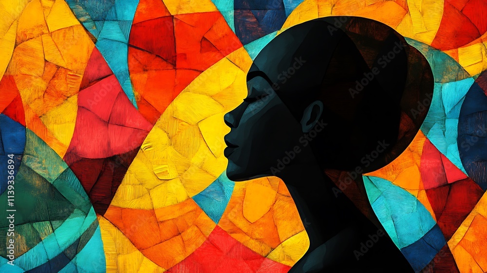 Fototapeta premium Abstract digital painting profile with vibrant colored geometric shapes.. AI Generated