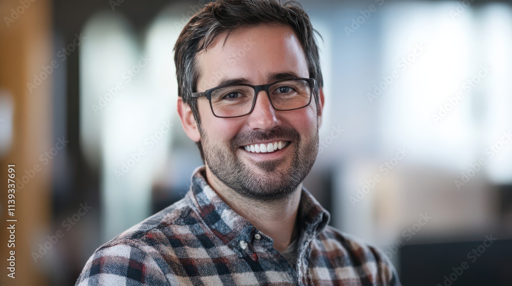 A man factory planner smiles while using predictive maintenance systems, celebrating the factory uninterrupted workflow A man factory planner smiles while using predictive maintenance systems, celebrating the factory uninterrupted workflow