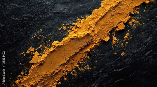 Golden Turmeric Powder Spilled On Black Stone