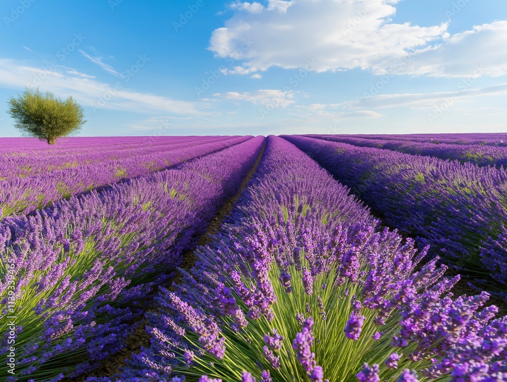 Obraz premium Lavender field blooming in provence france landscape tranquil scene