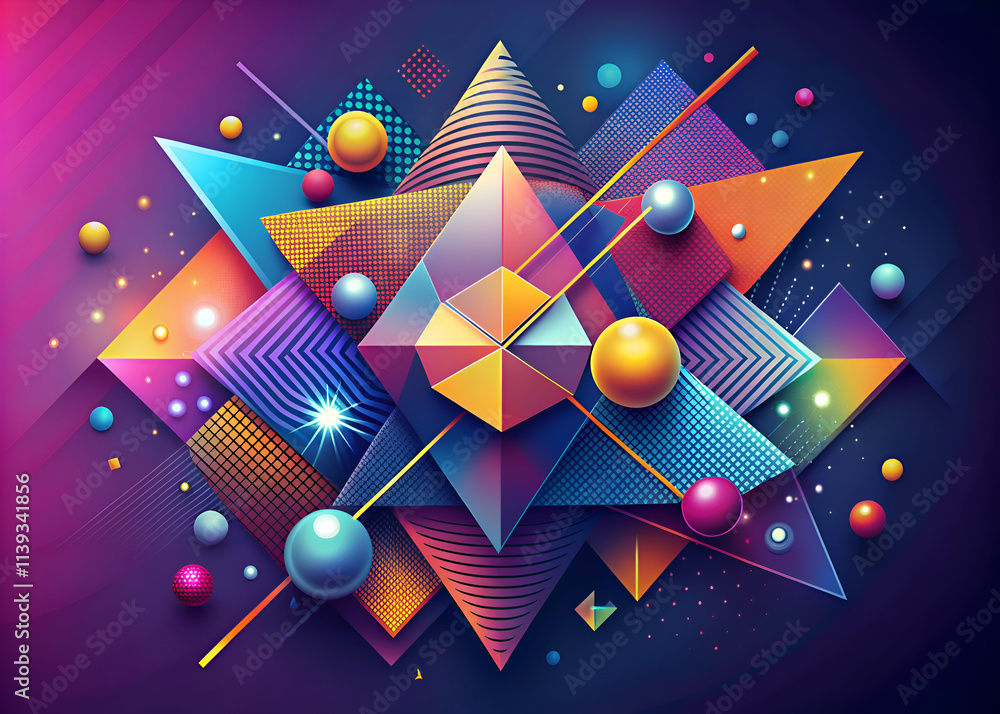 Abstract Geometric Shapes Design. Colorful Digital Art Abstract Geometric Shapes Design. Colorful Digital Art