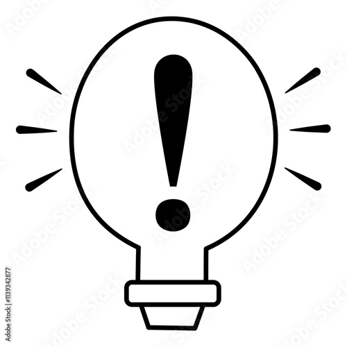 Bulb with exclamation mark. Idea symbol. Inspiration, discovery, idea, warning and insight concept isolated on white background.