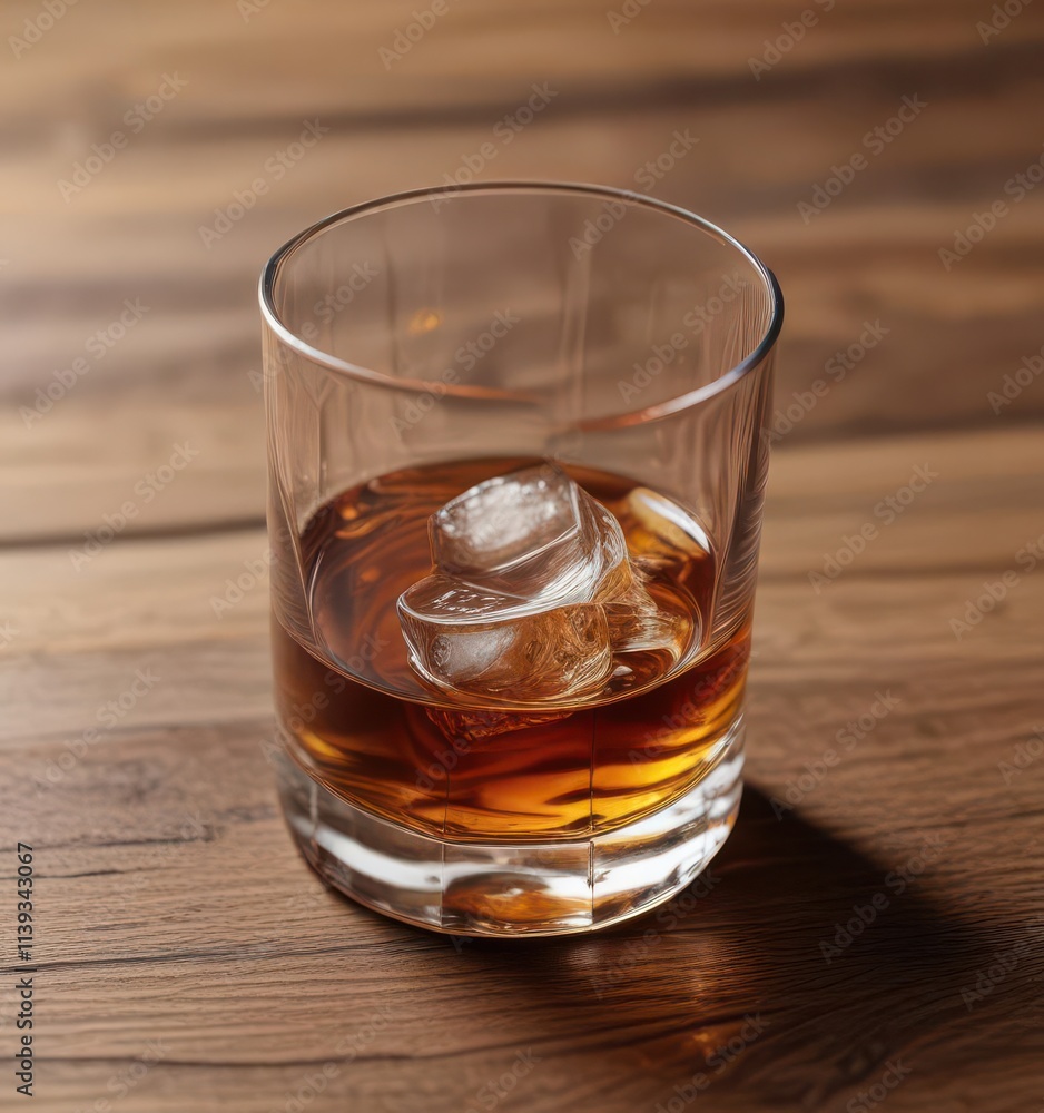 A half-full whiskey glass on a wooden surface, alcohol, bar A half-full whiskey glass on a wooden surface, alcohol, bar