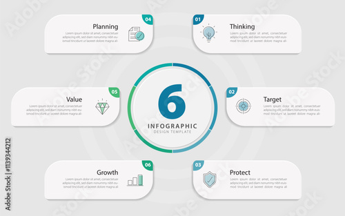 Circle infographic template. 6 Step, Flat simple infographics design template. presentation graph. Business concept with numbers 6 options or steps vector illustration.