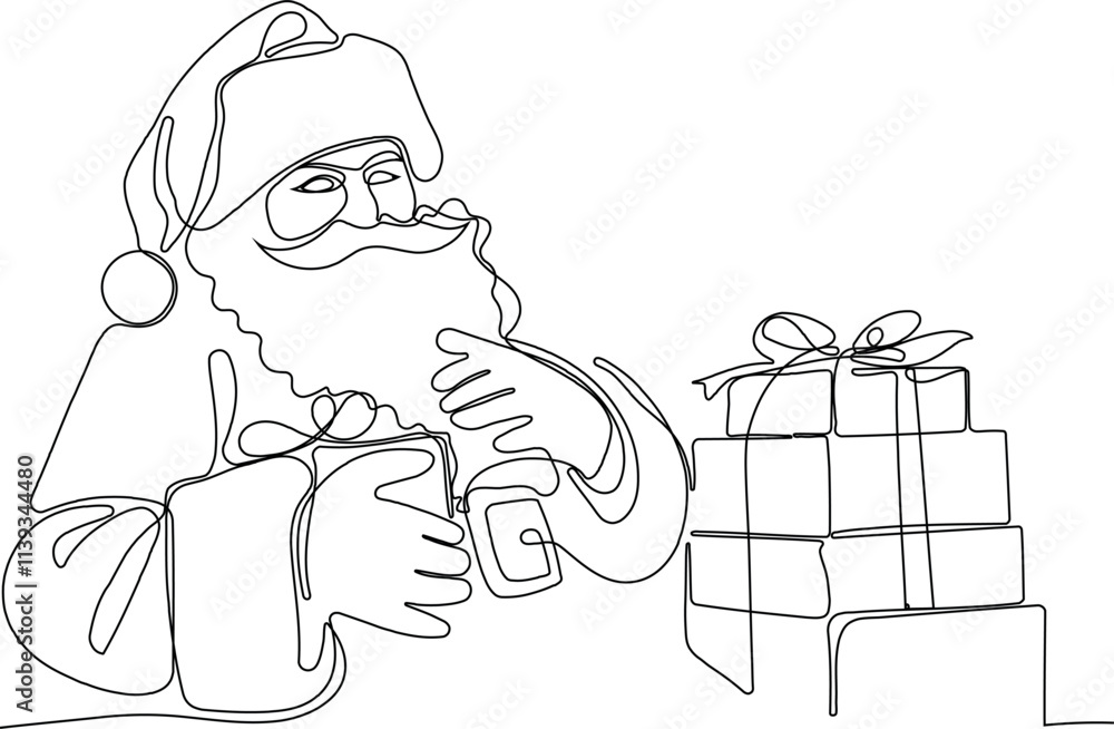 One continuous line drawing Santa Claus on reindeer and sled. concept for Christmas and New Year. vector illustration. Vector illustration One continuous line drawing Santa Claus on reindeer and sled. concept for Christmas and New Year. vector illustration. Vector illustration