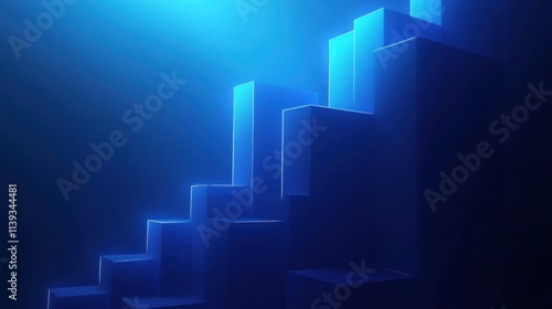 Abstract Blue Cubes Ascending: A 3D Render of a Staircase