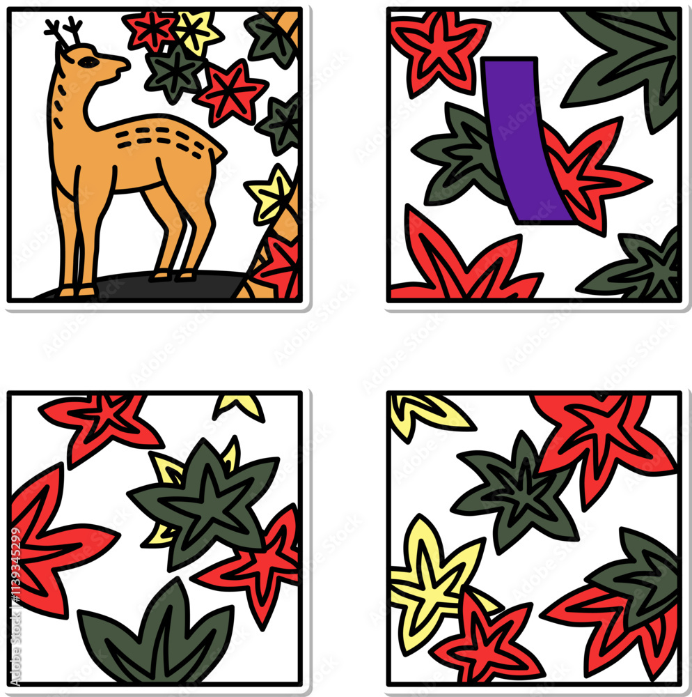 Obraz premium 10月のステッカーシンプル正方形花札アイコンセット