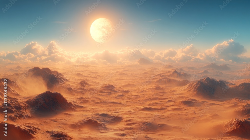 Fototapeta premium Alien Desert Sunset: A Breathtaking View of an Extraterrestrial Landscape