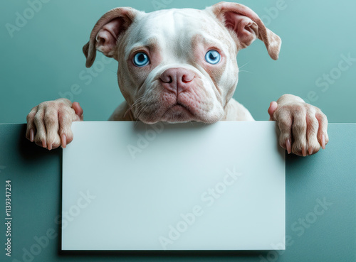 Puppy holding blank sign photo