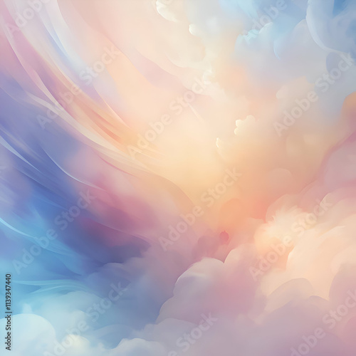 Dreamy Pastel Sky with Fluffy Clouds. Abstract Landscape