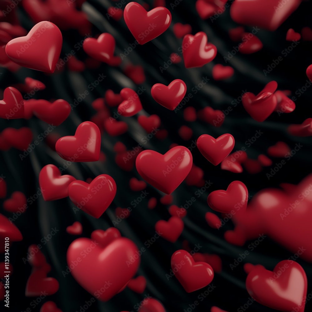 A vibrant scene of floating red hearts against a dark background, symbolizing love and affection. A vibrant scene of floating red hearts against a dark background, symbolizing love and affection.