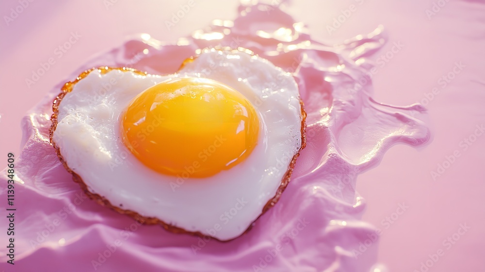heart-shaped fried egg sits on a colorful backdrop, symbolizing love and warmth. This playful, cheerful image evokes feelings of joy, comfort, and a fresh start to the day