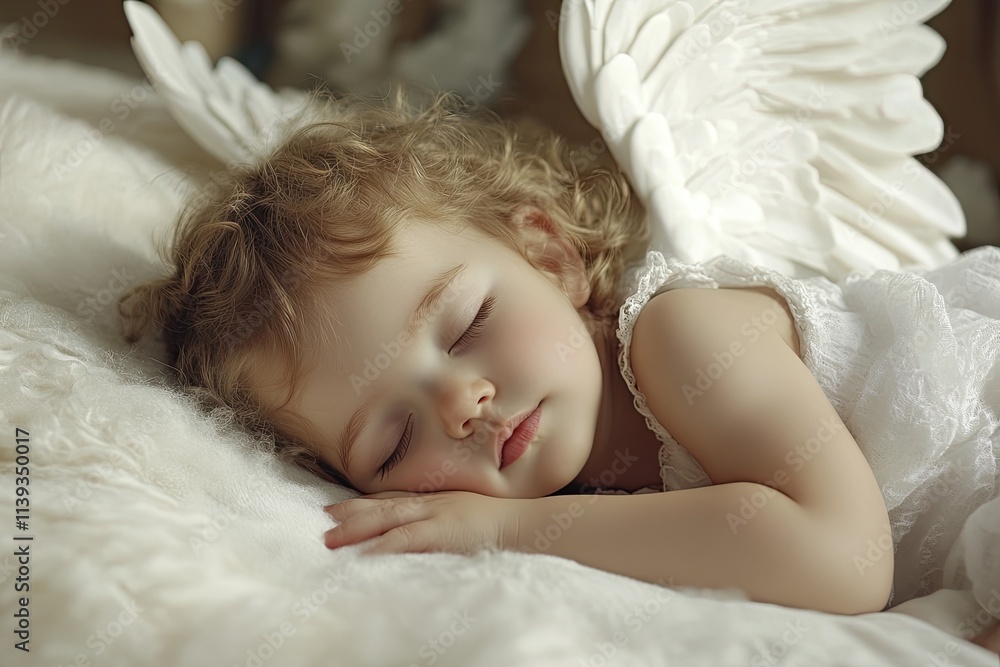 Adorable toddler peacefully sleeping with angel wings. Adorable toddler peacefully sleeping with angel wings.
