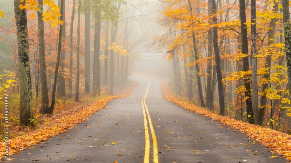 Fototapeta premium Autumn Road in Foggy Forest