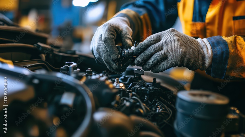 An assembly team fits engine parts in the automotive industry, preparing vehicles for the road with expert craftsmanship An assembly team fits engine parts in the automotive industry, preparing vehicles for the road with expert craftsmanship