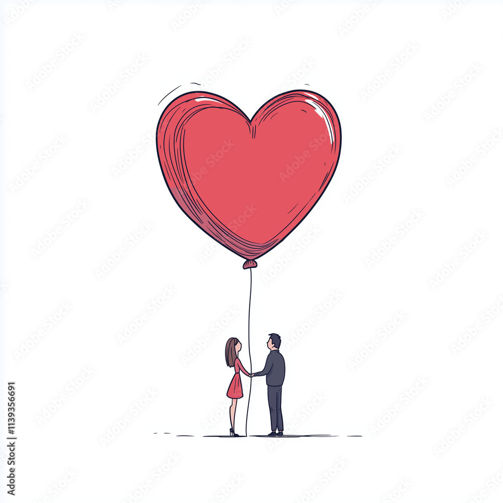 Couple holding hands under red heart balloons, Valentine's love concept. Couple holding hands under red heart balloons, Valentine's love concept.