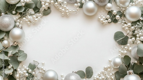 Wallpaper Mural Elegant Christmas border of silver and white ornaments with eucalyptus and pearls. Torontodigital.ca