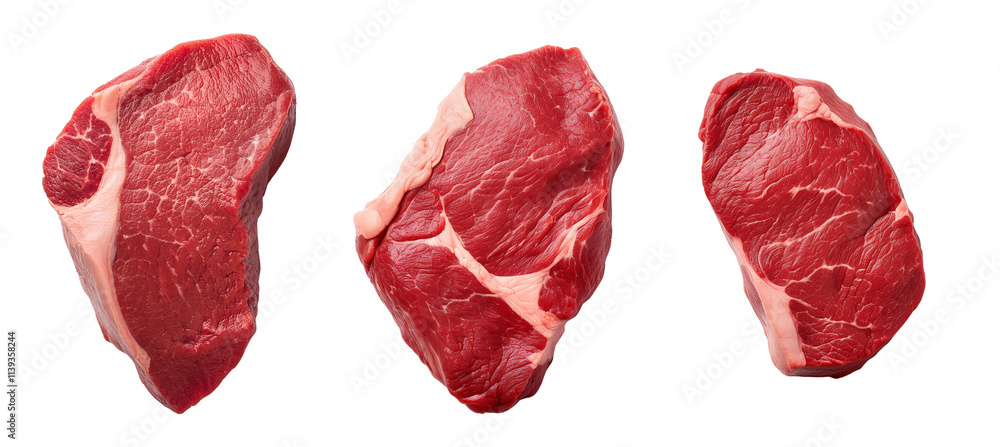Fresh cuts of red meat on a white isolated background. Fresh cuts of red meat on a white isolated background.