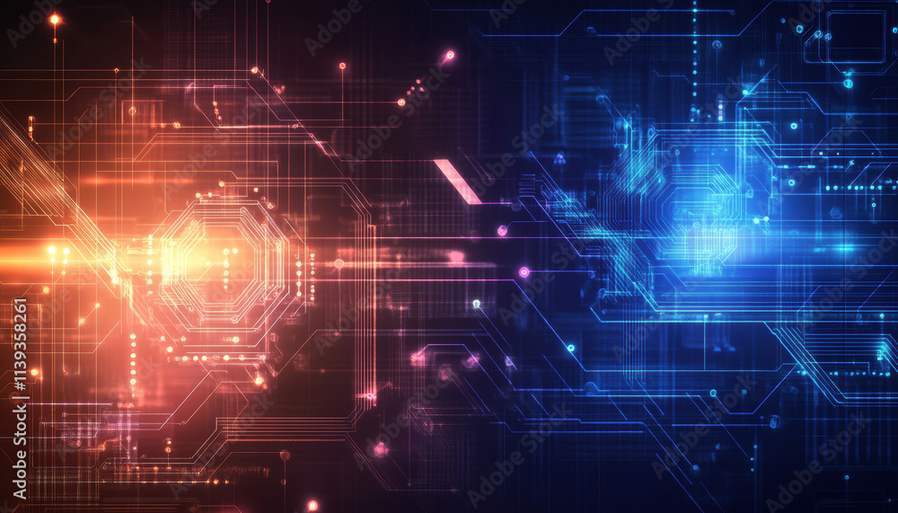 Obraz premium Abstract Technology Background Digital Network Circuit Board Data Flow Connectivity Innovation