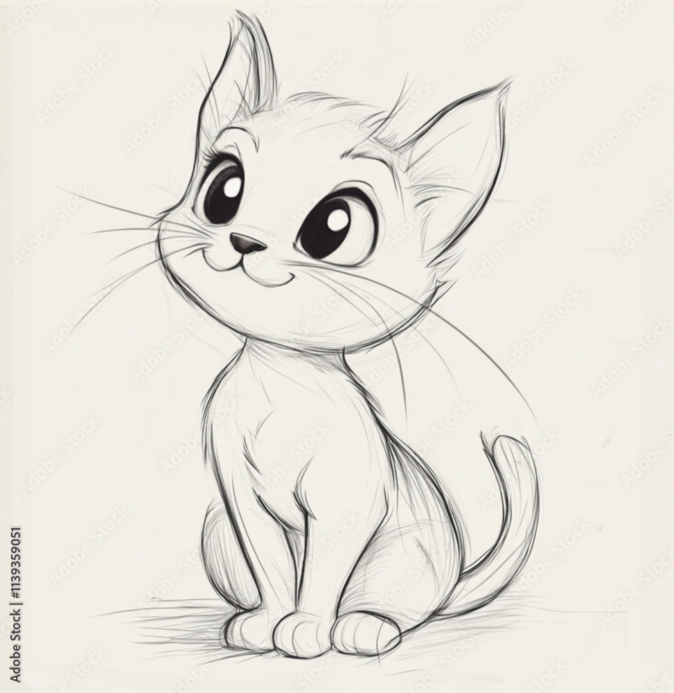 Obraz premium draw cute cat, white background,white and blacl