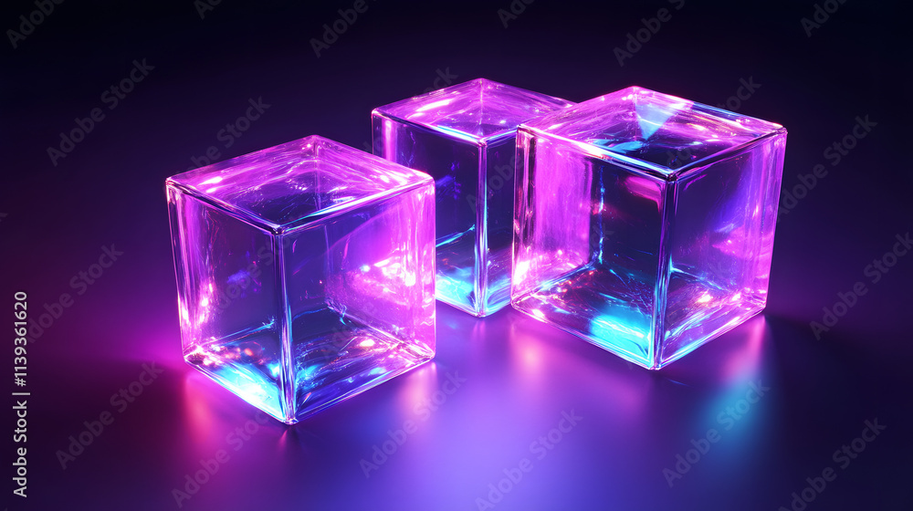 Digital cyber cube. Neon glowing cubes in motion with. Musical, gaming, technology, background with glowing 3d objects.
Digital cyber cube. Neon glowing cubes in motion with. Musical, gaming, technology, background with glowing 3d objects.