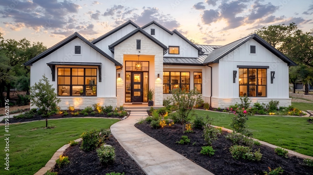 Minimalist Scandinavian style house featuring clean architectural lines large glass windows and a serene minimalist landscaping design leaving ample copy space in the foreground and sky Minimalist Scandinavian style house featuring clean architectural lines large glass windows and a serene minimalist landscaping design leaving ample copy space in the foreground and sky