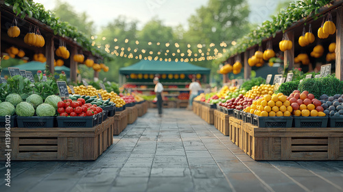 lively farmers market scene with colorful fruits and vegetables