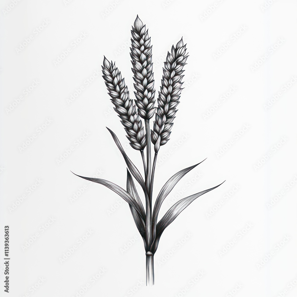 Monochrome illustration of three wheat stalks. Monochrome illustration of three wheat stalks.