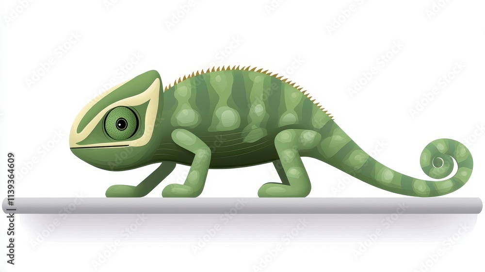 Naklejka premium Green Chameleon on Branch Reptile Exotic Pet